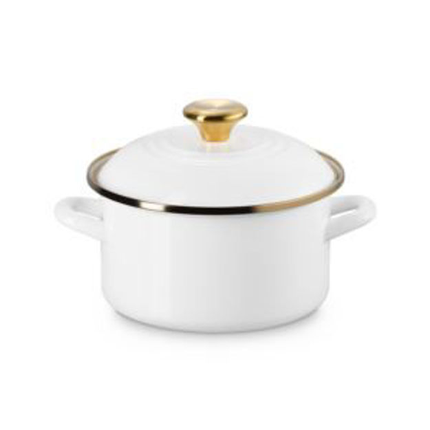 Picture of 3.8qt Enamel on Steel Covered Petite Stockpot w/ Gold Knob White