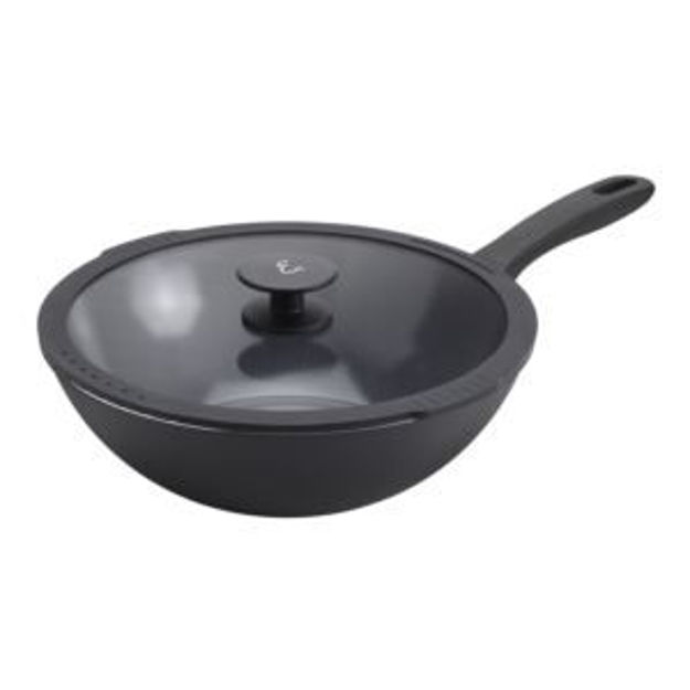 Picture of Nola by Emeril 11" Ceramic Nonstick Wok w/ Lid Black