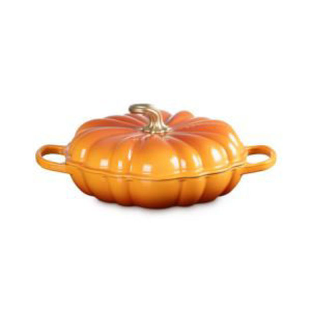 Picture of 2.75qt Signature Cast Iron Pumpkin Braiser w/ Gold Stem Lid Persimmon