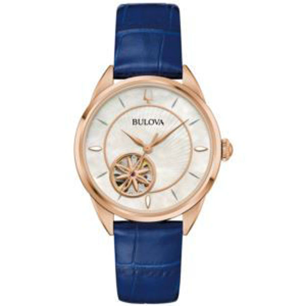 Picture of Ladies Sutton Automatic Rose Gold & Blue Leather Strap Watch MOP Dial