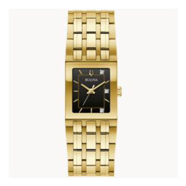 Picture of Ladies Marc Anthony Quadra Gold-Tone SS Rectangular Watch Black Dial