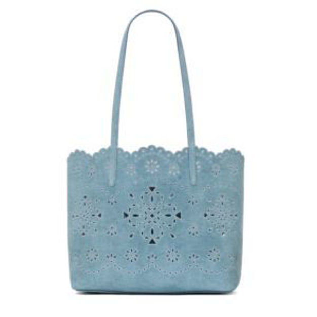 Picture of Do It All Spade Flower Perforated Denim Suede Large Tote - Blue Multi