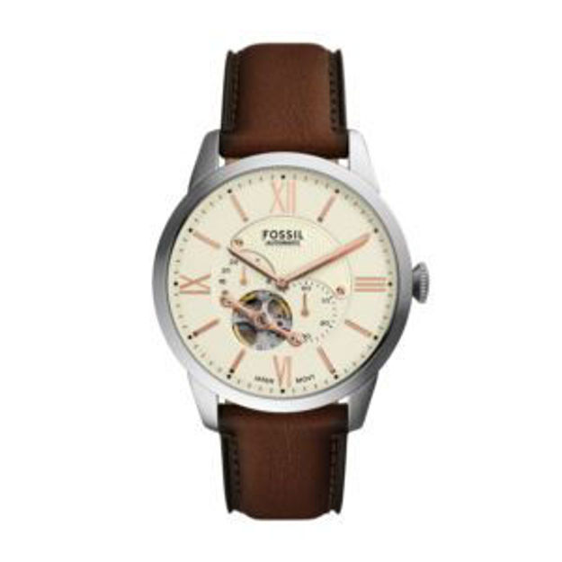 Picture of Mens Townsman Automatic Silver & Brown Leather Strap Watch Cream Dial