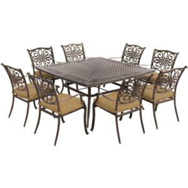 Picture of Traditions 9-Piece Square Dining Set in Tan with a Large 60 x 60 in. Cast-top Dining Table