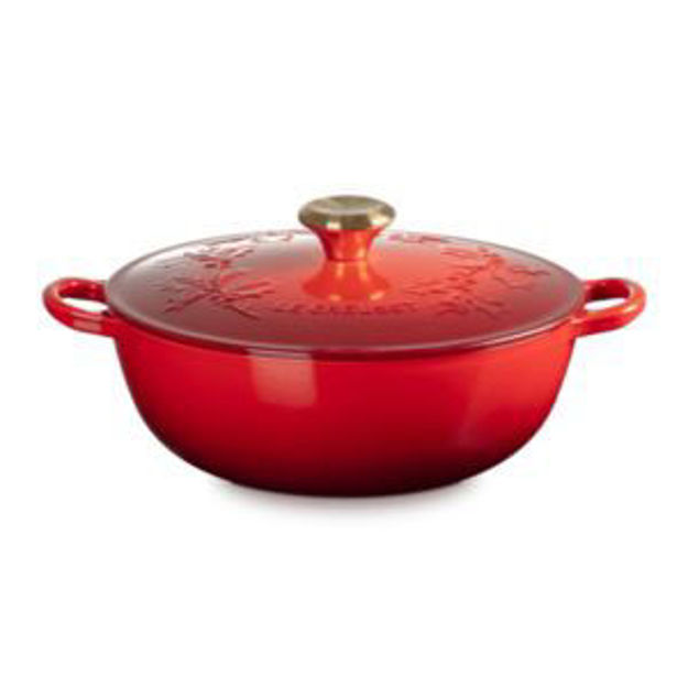 Picture of 4.5qt Holly Collection Cast Iron Traditional Chefs Oven w/ Gold Knob Cerise