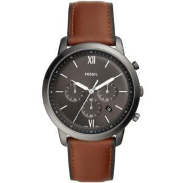 Picture of Mens Neutra Chronograph Gray & Amber Brown Leather Strap Watch Gray Dial