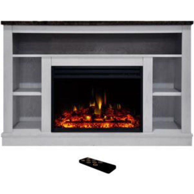 Picture of Seville 47-In. Fireplace TV Stand with Storage Shelves in White and 1500W Electric Heater Insert wit