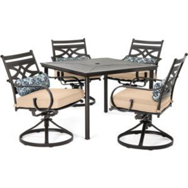 Picture of Montclair 5-Piece Patio Dining Set in Tan with 4 Swivel Rockers and a 40-Inch Square Table