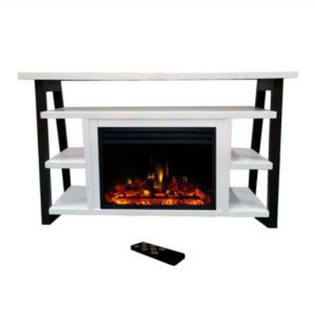 Picture of Sawyer 53-In. Fireplace TV Stand with Shelves in White and Electric Heater Insert in Black with Deep