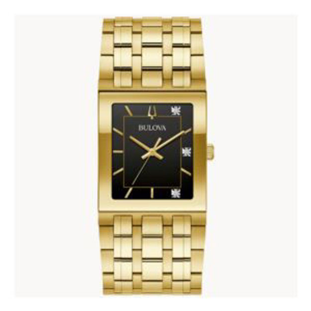 Picture of Mens Marc Anthony Quadra Gold-Tone Stainless Steel Rectangular Watch Black Dial