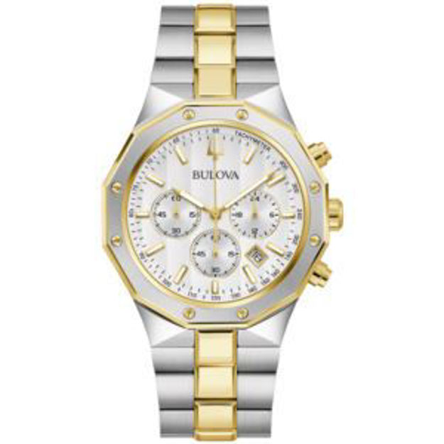 Picture of Mens Prestige Chronograph Two-Tone Stainless Steel Watch Silver Dial