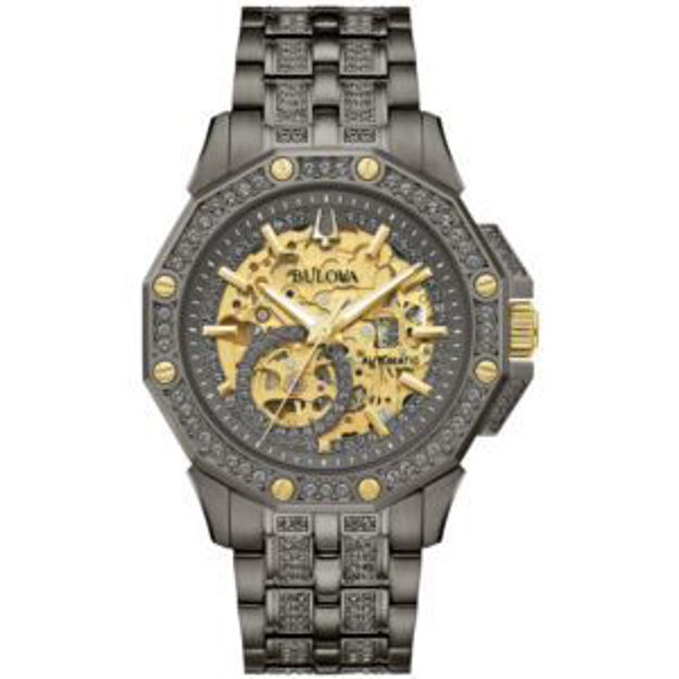 Picture of Mens Octava Crystal Automatic Gray Stainless Steel Watch Gold Dial