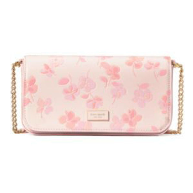 Picture of Serena Spring Pansies Embossed Flap Chain Wallet - Blush Cloud Multi