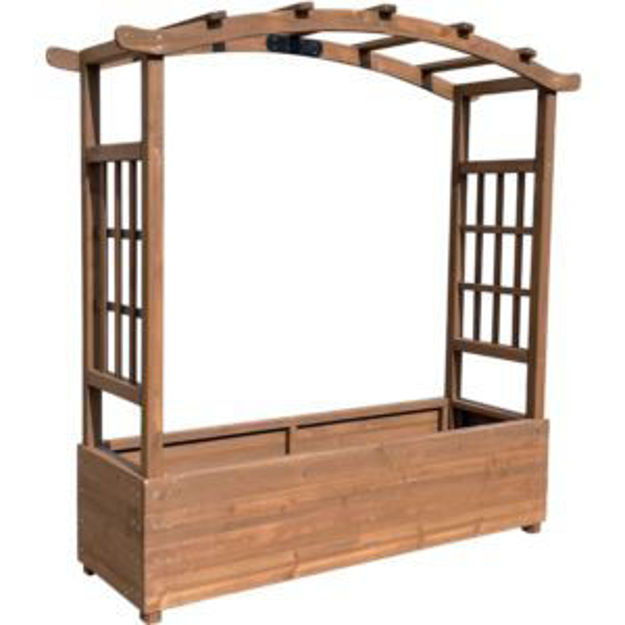 Picture of Wood Raised Garden Bed With Trellis and Non-Woven Lining for Plants and Herbs