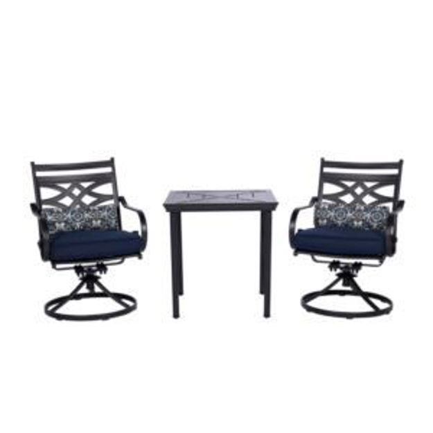 Picture of Montclair 3-Piece Bistro Dining Set in Navy Blue with 2 Swivel Rockers and a 27-In.Square Table