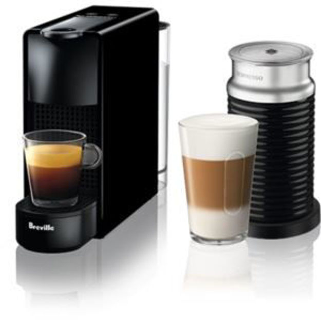 Picture of Nespresso Essenza Mini Single-Serve Machine in Piano Black and Aeroccino Milk Frother in Black