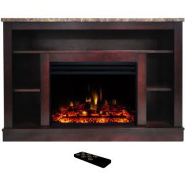 Picture of Seville 47-In. Fireplace TV Stand with Storage Shelves in Mahogany and 1500W Electric Heater Insert
