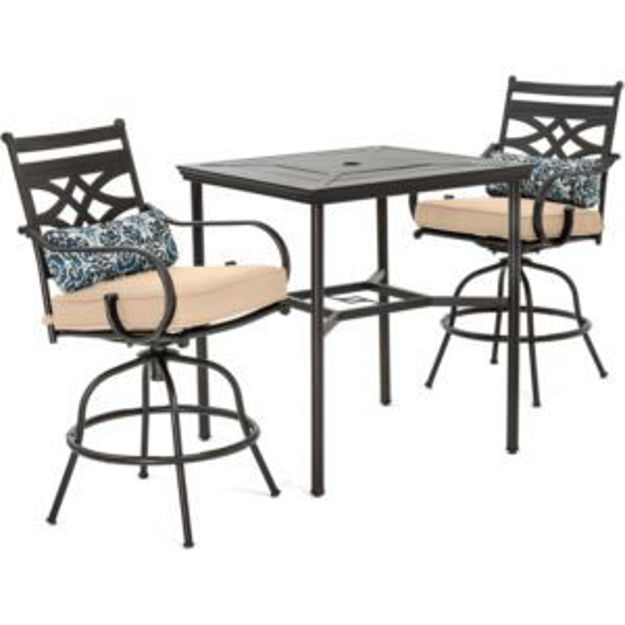Picture of Montclair 3-Piece High-Dining Set in Tan with 2 Swivel Chairs and a 33-Inch Square Table