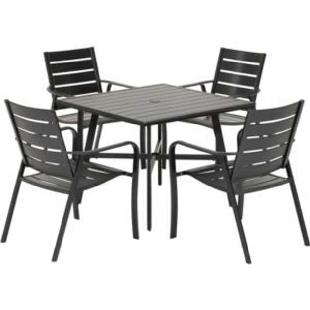 Picture of Cortino 5-Piece Commercial-Grade Patio Dining Set with 4 Aluminum Slat-Back Dining Chairs and a 38"
