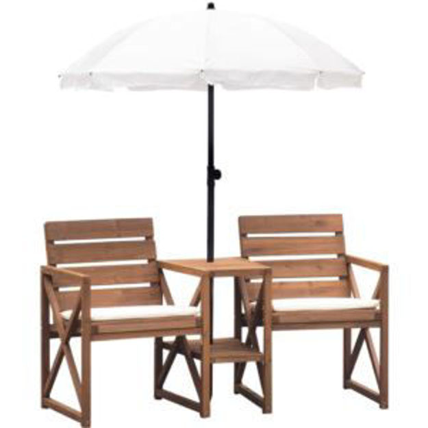 Picture of Wood Outdoor Conversation Set with Two Seats, Table, and Umbrella