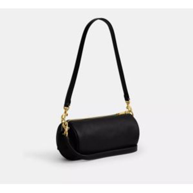 Picture of Natural Grain Leather Barrel Bag - Black/Brass