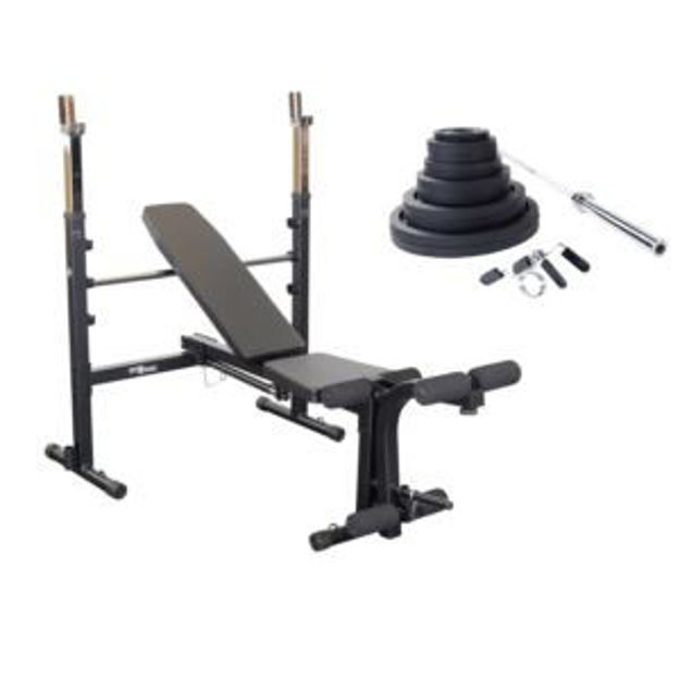 Picture of Best Fitness Folding Olympic Bench with 300 lb Olympic Weight Set - Black