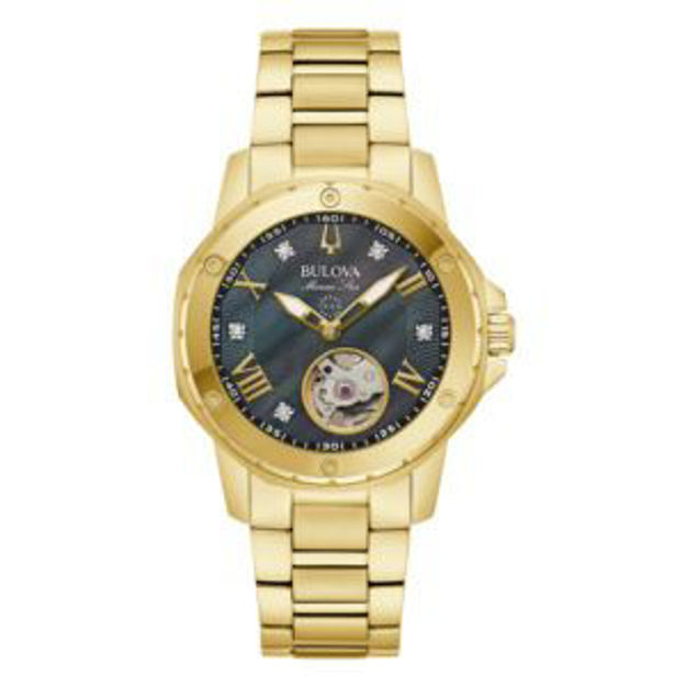 Picture of Ladies Marine Star Automatic Gold-Tone Stainless Steel Watch Black MOP Dial