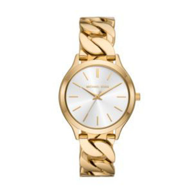 Picture of Ladies Slim Runway Gold-Tone Stainless Steel Curb-Link Watch Silver Dial
