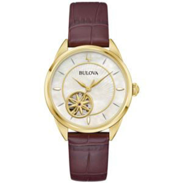 Picture of Ladies Sutton Automatic Gold & Brown Leather Strap Watch MOP Dial