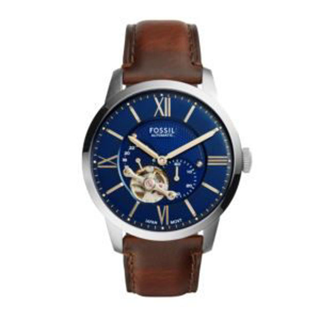 Picture of Mens Townsman Automatic Silver & Brown Leather Strap Watch Blue Dial