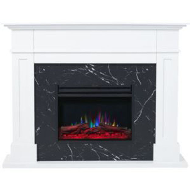 Picture of Sofia 53-in. Electric Fireplace Mantel in White with Black Marble Inlay and Log Display