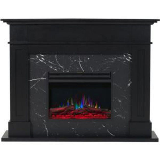 Picture of Sofia 53-in. Electric Fireplace Mantel in Black with Black Marble Inlay and Log Display