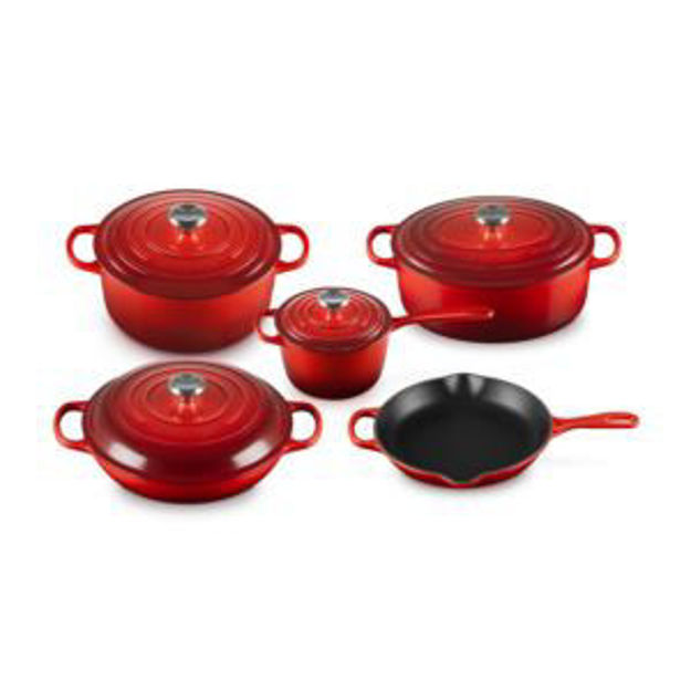 Picture of 9pc Signature Cast Iron Cookware Set Cerise
