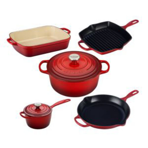 Picture of 7pc Signature Cast Iron Cookware Set Cerise