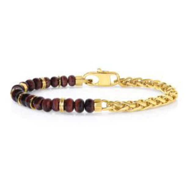Picture of Mens Gold Sterling Silver & Tigers Eye Chain Bracelet