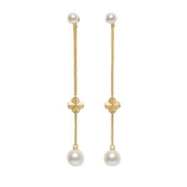 Picture of Spade Flower Pearl Linear Earrings - White/Gold