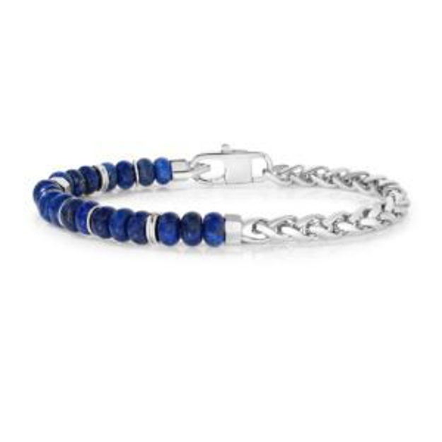 Picture of Mens Sterling Silver & Lapis Chain Bracelet