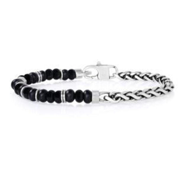 Picture of Mens Sterling Silver & Black Onyx Chain Bracelet