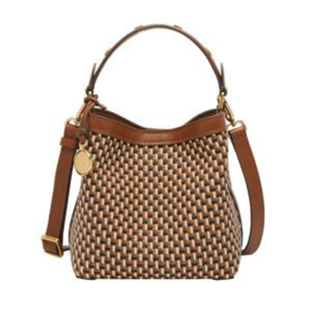 Picture of Jessie Leather Small Bucket Crossbody Bag Neutral Woven