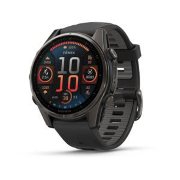 Picture of fenix 8 - 43 mm- AMOLEDSapphire- Carbon Gray DLC Titanium with Black/Pebble Gray Silicone Band
