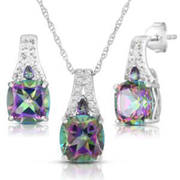 Picture of Cushion Cut Mystic & White Topaz Earring & Necklace