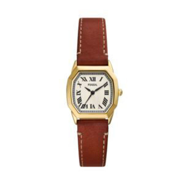 Picture of Ladies Harlow Brown Leather Strap Octagon Watch Cream Dial