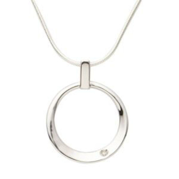 Picture of Circle Pendant Diamond Necklace Silver