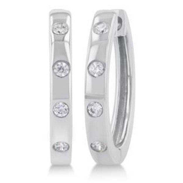 Picture of Diamond Hoop Earrings Silver