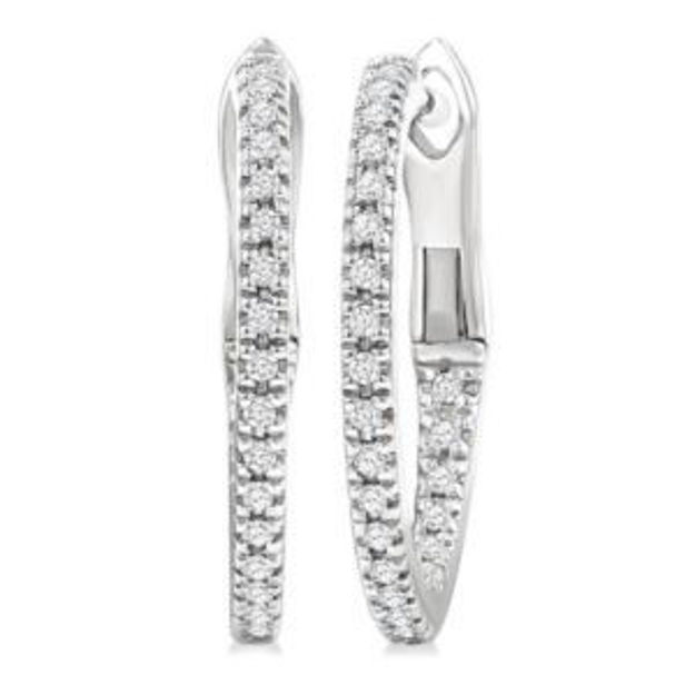 Picture of Inside Out Diamond Hoops w/ Hinged Closure Silver