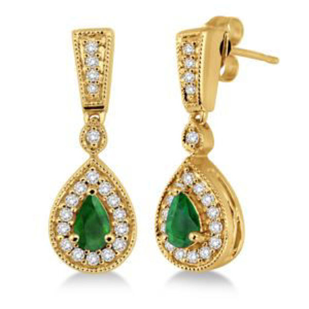 Picture of Emerald/Diamond 14k Yellow Gold Teardrop Earrings