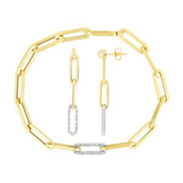 Picture of Diamond Paperclip Pendant Bracelet & Earring Set
