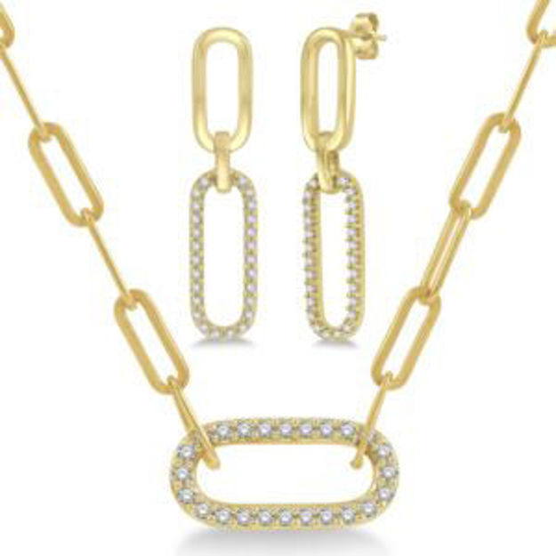 Picture of Diamond Paperclip Pendant Earring & Necklace Set Gold