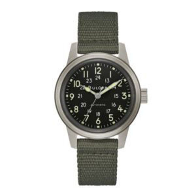 Picture of Mens Military Hack Automatic Silver & Green Nylon Strap Watch Black Dial