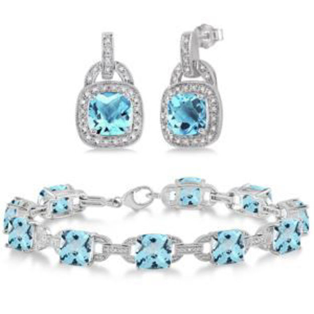 Picture of Blue Topaz Sterling Silver Bracelet & Earring Set